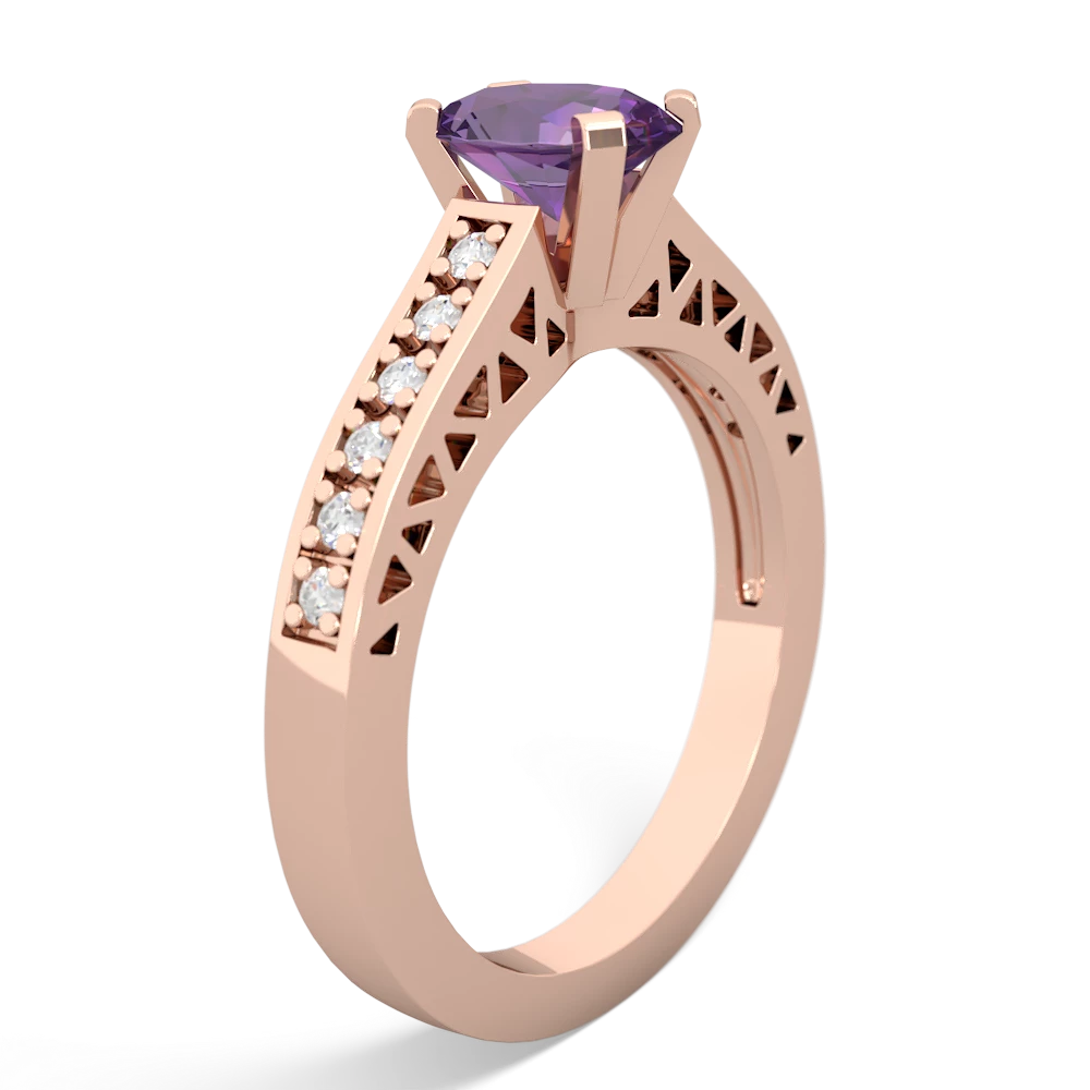 Amethyst Art Deco Engagement 7X5mm Oval 14K Rose Gold ring R26357VL