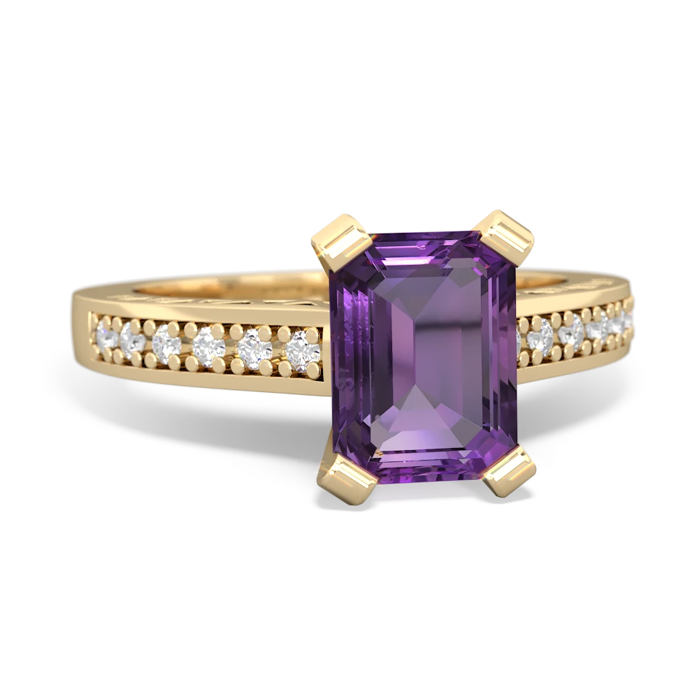 Amethyst Art Deco Engagement 8X6mm Emerald-Cut 14K Yellow Gold ring R26358EM