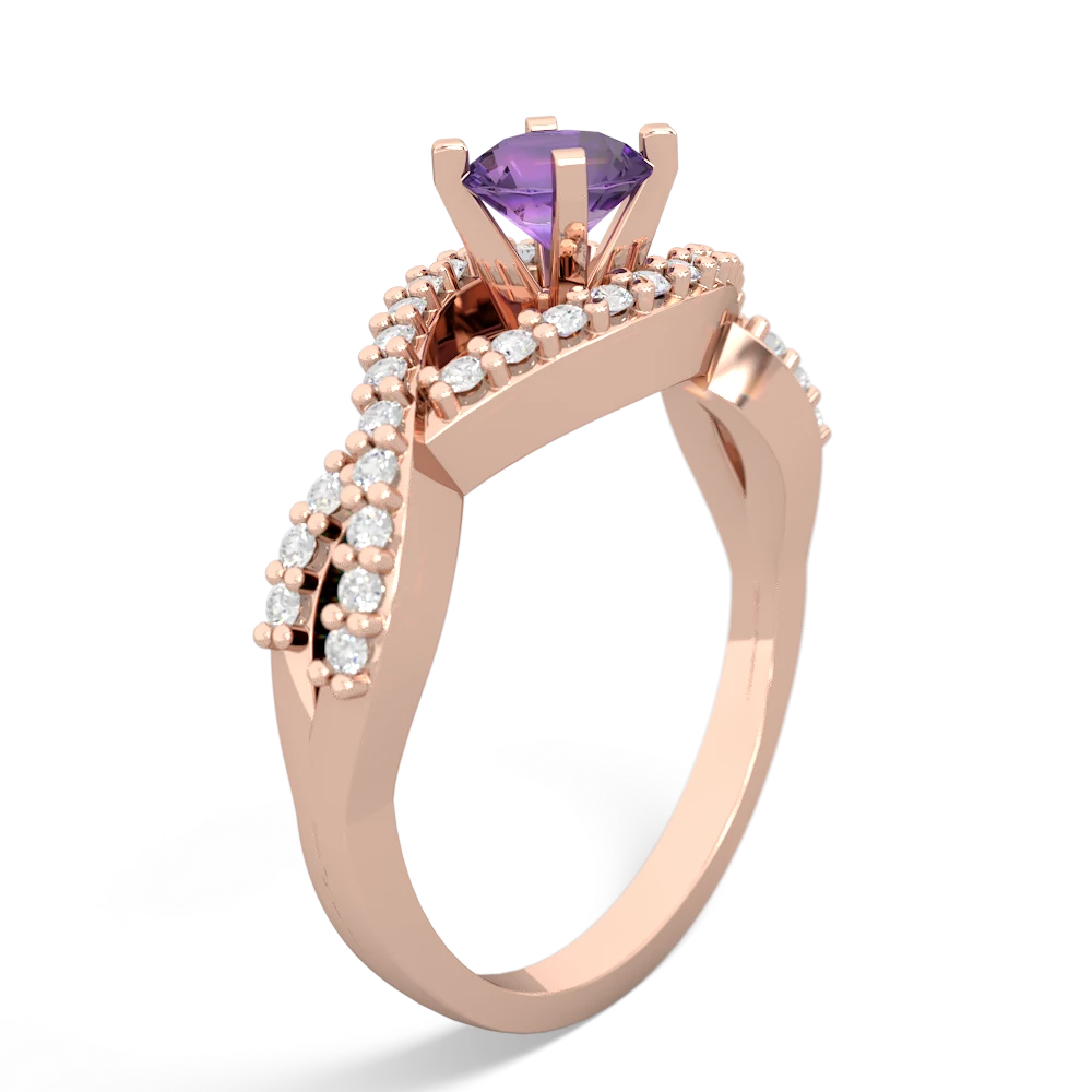 Amethyst Diamond Twist 5Mm Round Engagment  14K Rose Gold ring R26405RD