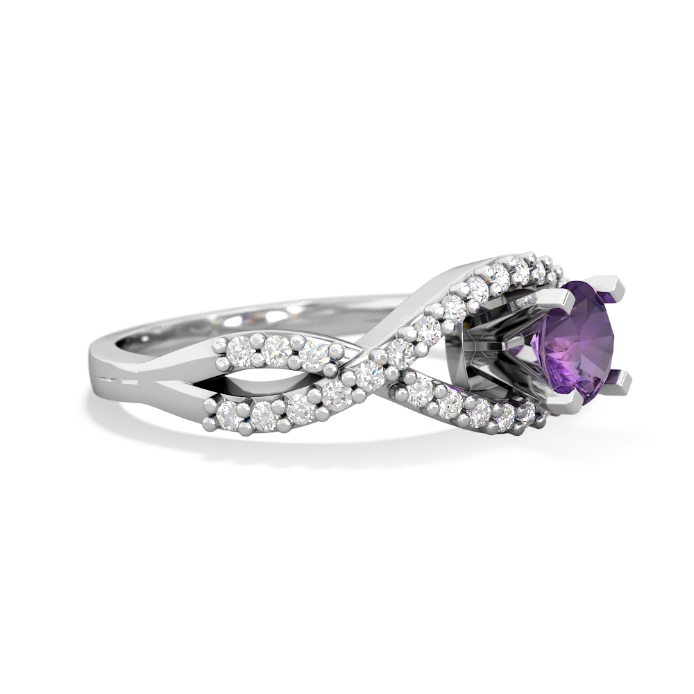 Amethyst Diamond Twist 5Mm Round Engagment  14K White Gold ring R26405RD