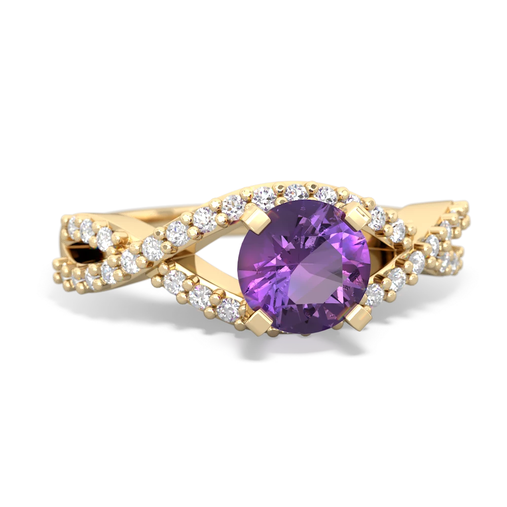 Amethyst Diamond Twist 6Mm Round Engagment  14K Yellow Gold ring R26406RD