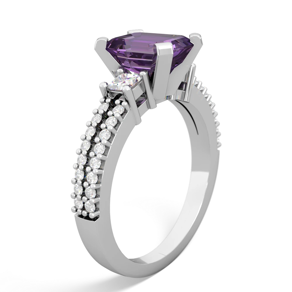 Amethyst Classic 8X6mm Emerald-Cut Engagement 14K White Gold ring R26438EM