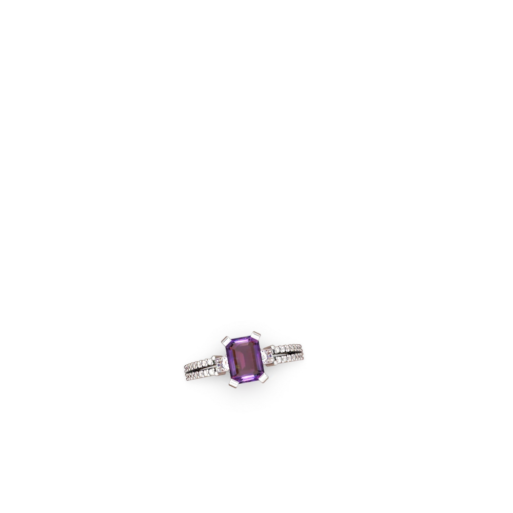 Amethyst Classic 8X6mm Emerald-Cut Engagement 14K White Gold ring R26438EM