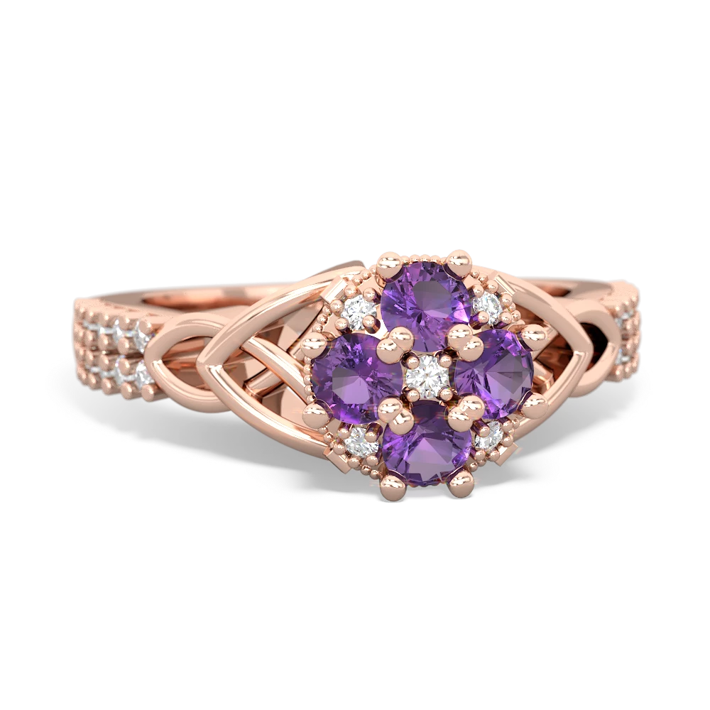 Amethyst Celtic Knot Cluster Engagement 14K Rose Gold ring R26443RD