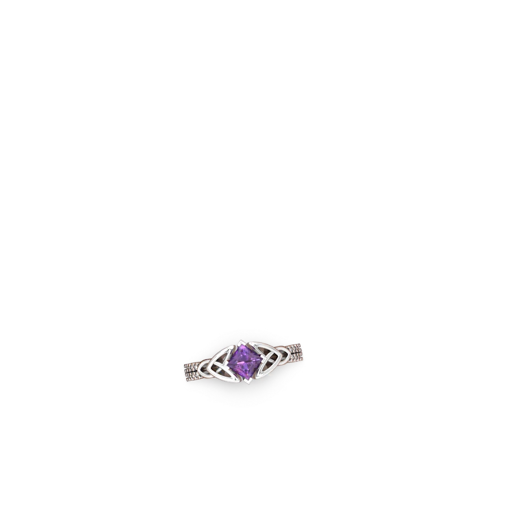 Amethyst Celtic Knot 5Mm Square Engagement 14K White Gold ring R26445SQ