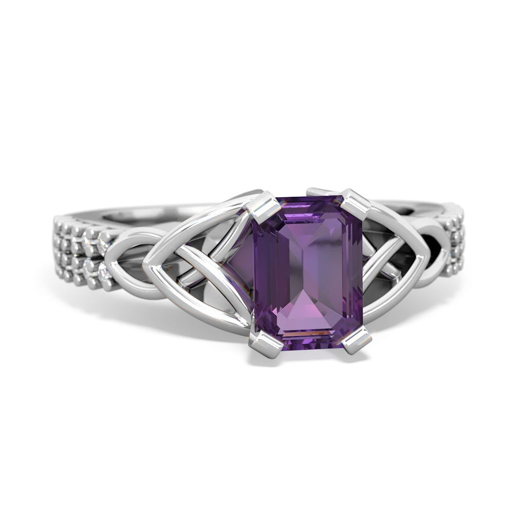 Amethyst Celtic Knot 7X5 Emerald-Cut Engagement 14K White Gold ring R26447EM