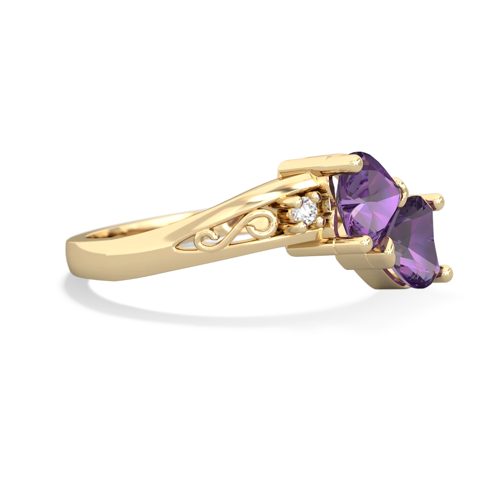 Amethyst Snuggling Hearts 14K Yellow Gold ring R2178