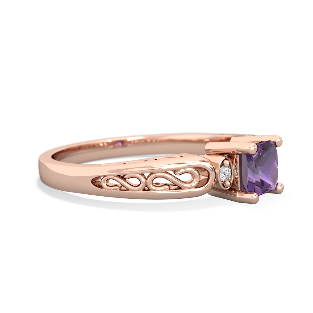 Amethyst Filligree Scroll Square 14K Rose Gold ring R2430