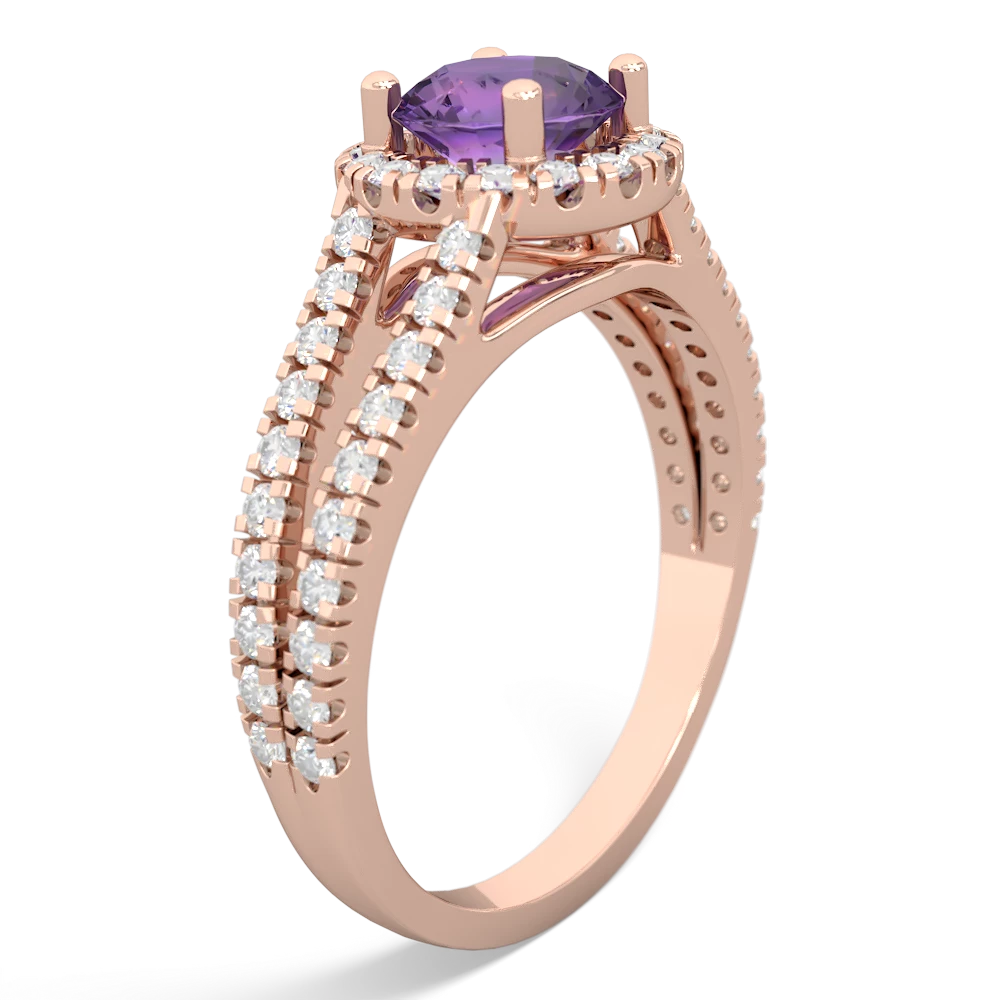 Amethyst Pave Halo 14K Rose Gold ring R5490