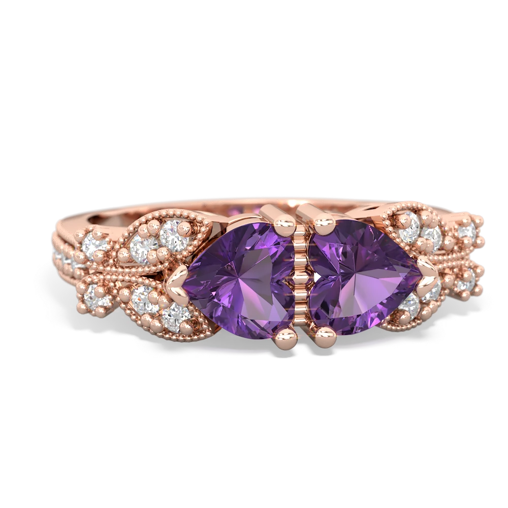 Amethyst Diamond Butterflies 14K Rose Gold ring R5601