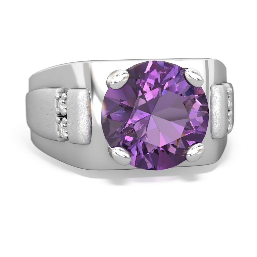 Amethyst Men's 9mm Round Ring in 14K White Gold