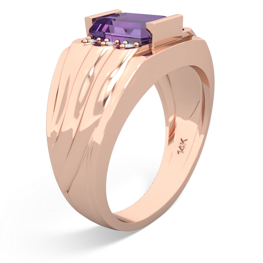 Amethyst Men's 9X7mm Emerald-Cut 14K Rose Gold ring R1835