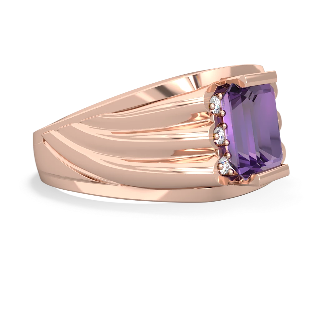 Amethyst Men's 9X7mm Emerald-Cut 14K Rose Gold ring R1835