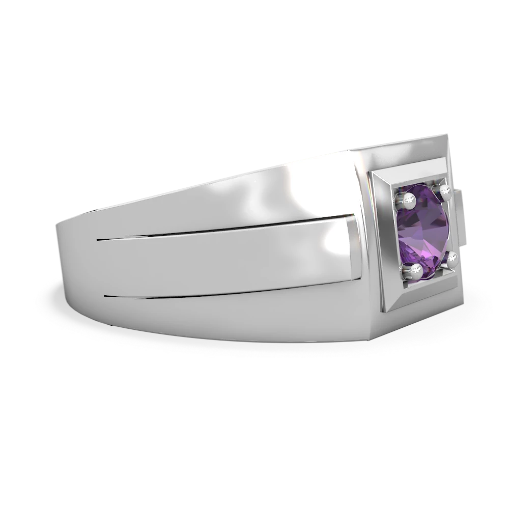 Amethyst Men's Squared Circle 14K White Gold ring R0480