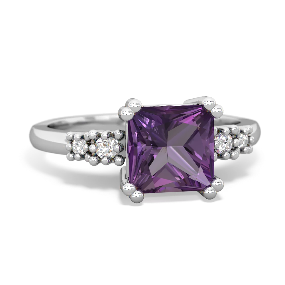 Amethyst Art Deco Princess 14K White Gold ring R2014