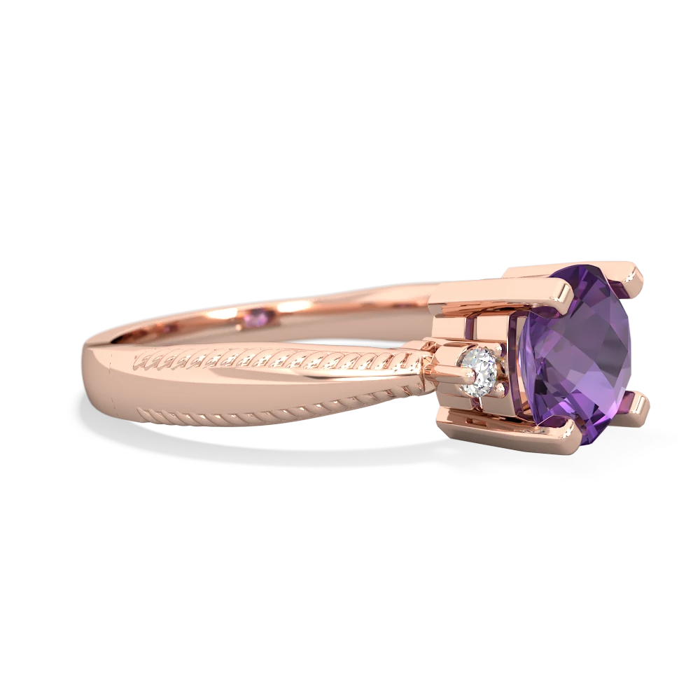 Amethyst Cushion Rope 14K Rose Gold ring R2484