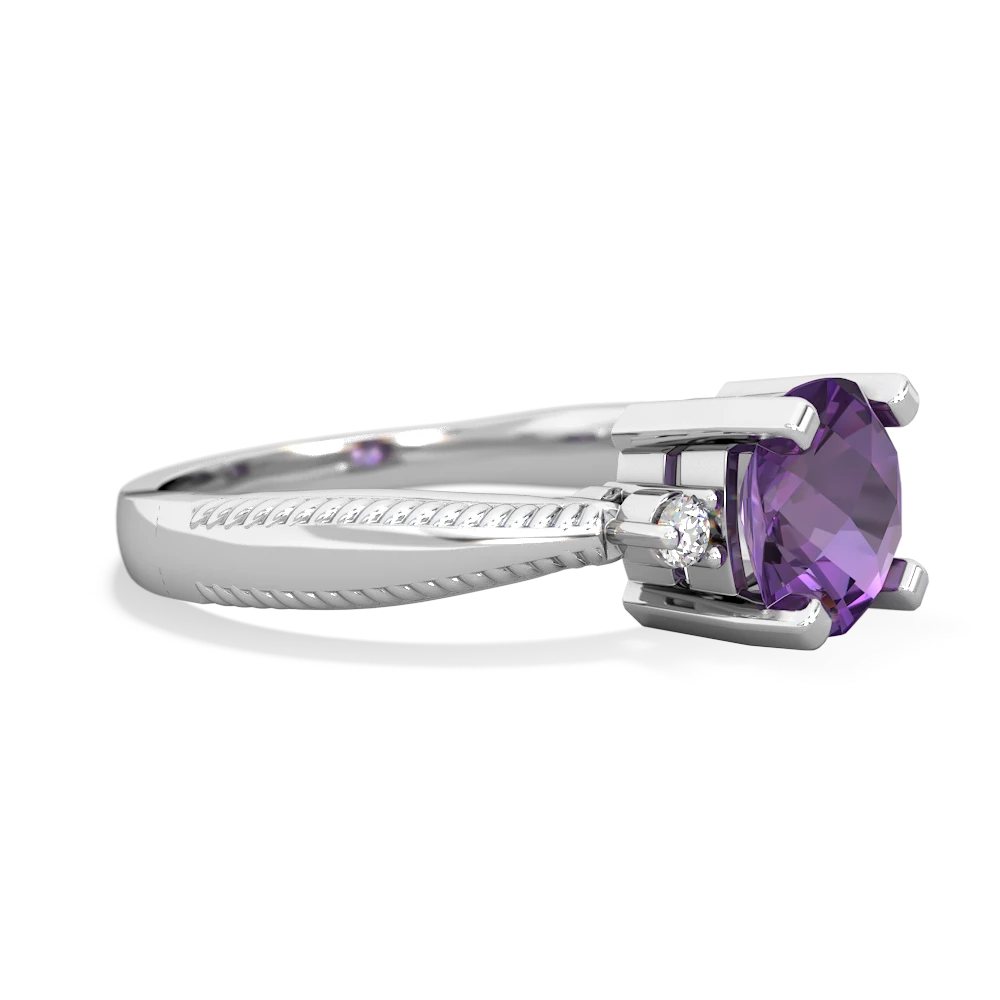 Amethyst Cushion Rope 14K White Gold ring R2484