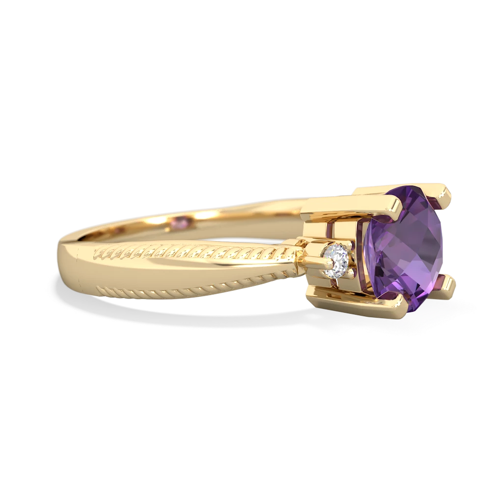 Amethyst Cushion Rope 14K Yellow Gold ring R2484