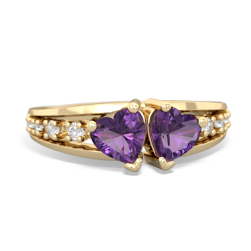 Amethyst Heart To Heart 14K Yellow Gold ring R3342