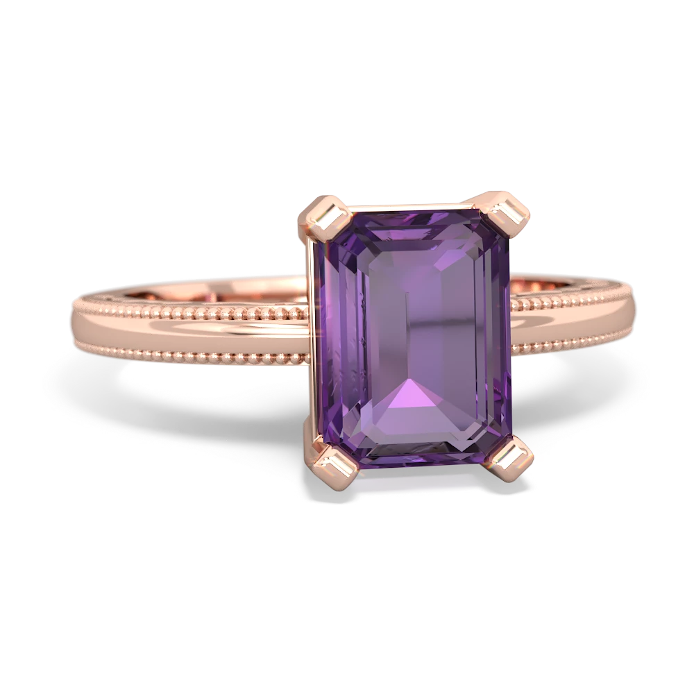 Amethyst Milgrain Scroll 14K Rose Gold ring R2338