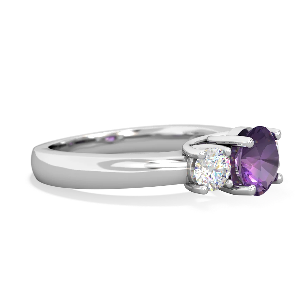 Amethyst Diamond Three Stone Round Trellis 14K White Gold ring R4018