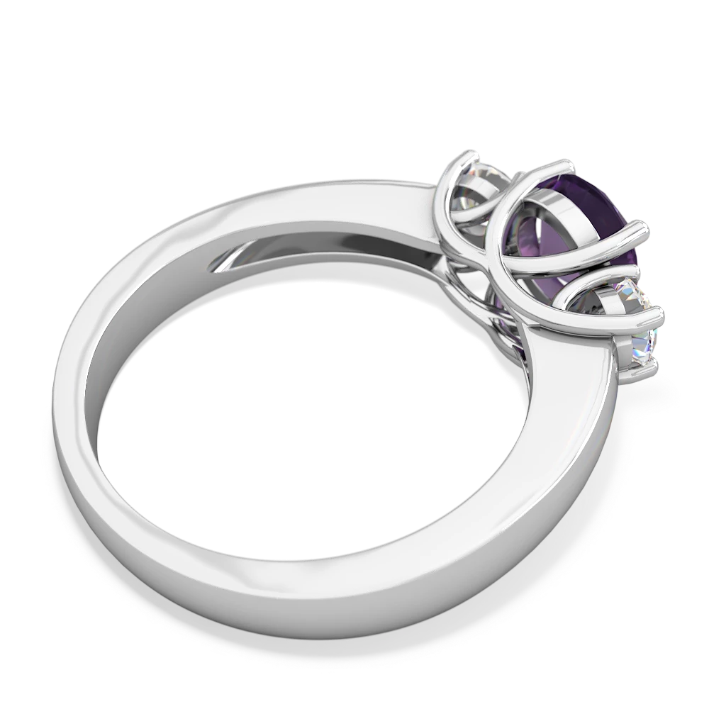 Amethyst Diamond Three Stone Round Trellis 14K White Gold ring R4018