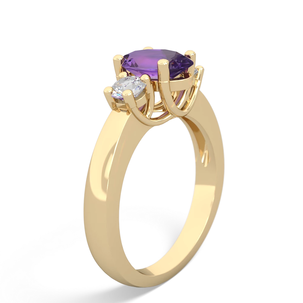 Amethyst Diamond Three Stone Oval Trellis 14K Yellow Gold ring R4024