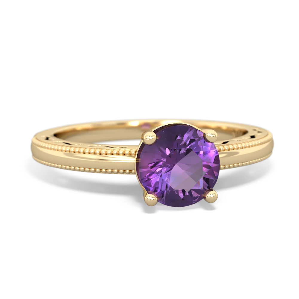 Amethyst Milgrain Filigree 14K Yellow Gold ring R5090