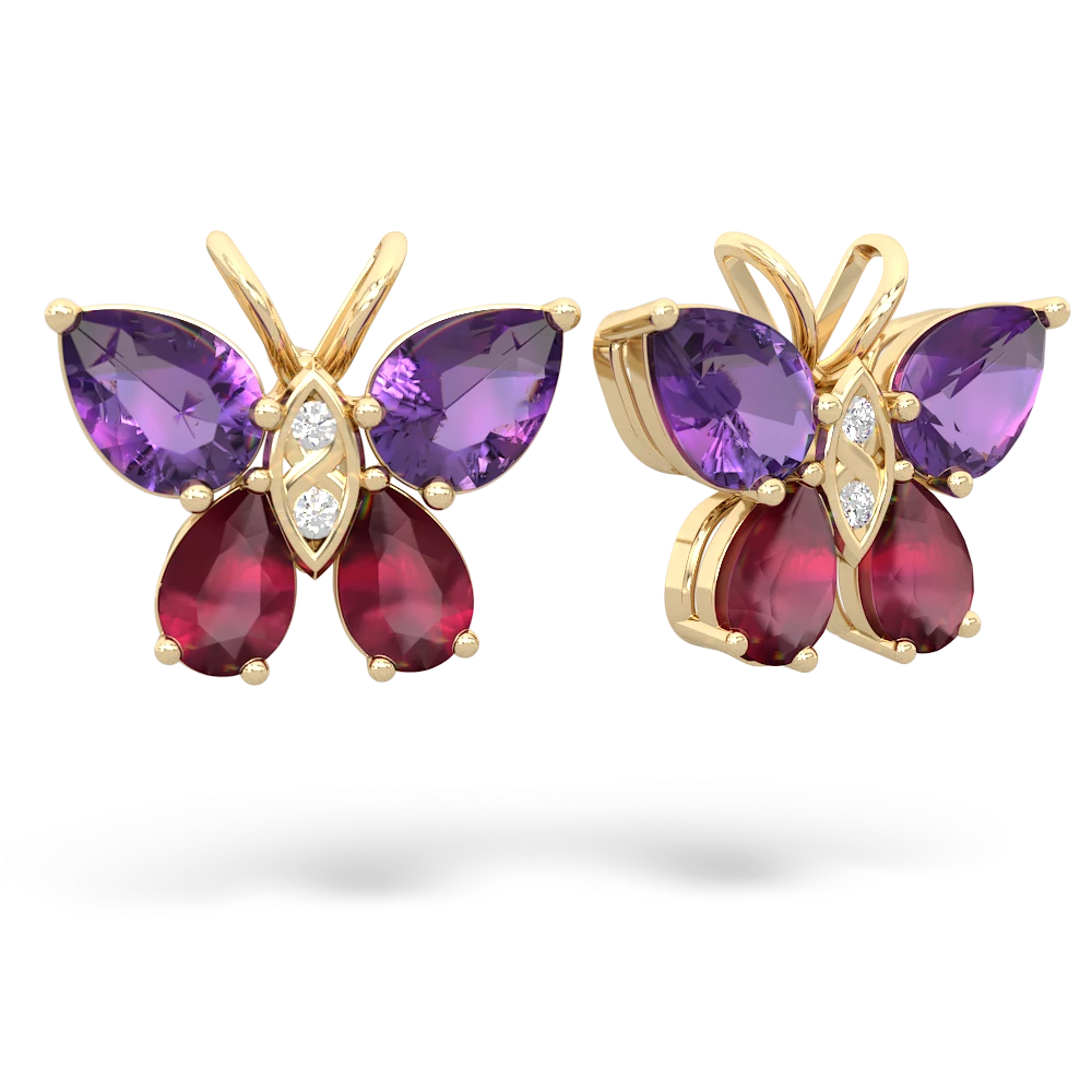 Amethyst Butterfly 14K Yellow Gold earrings E2215