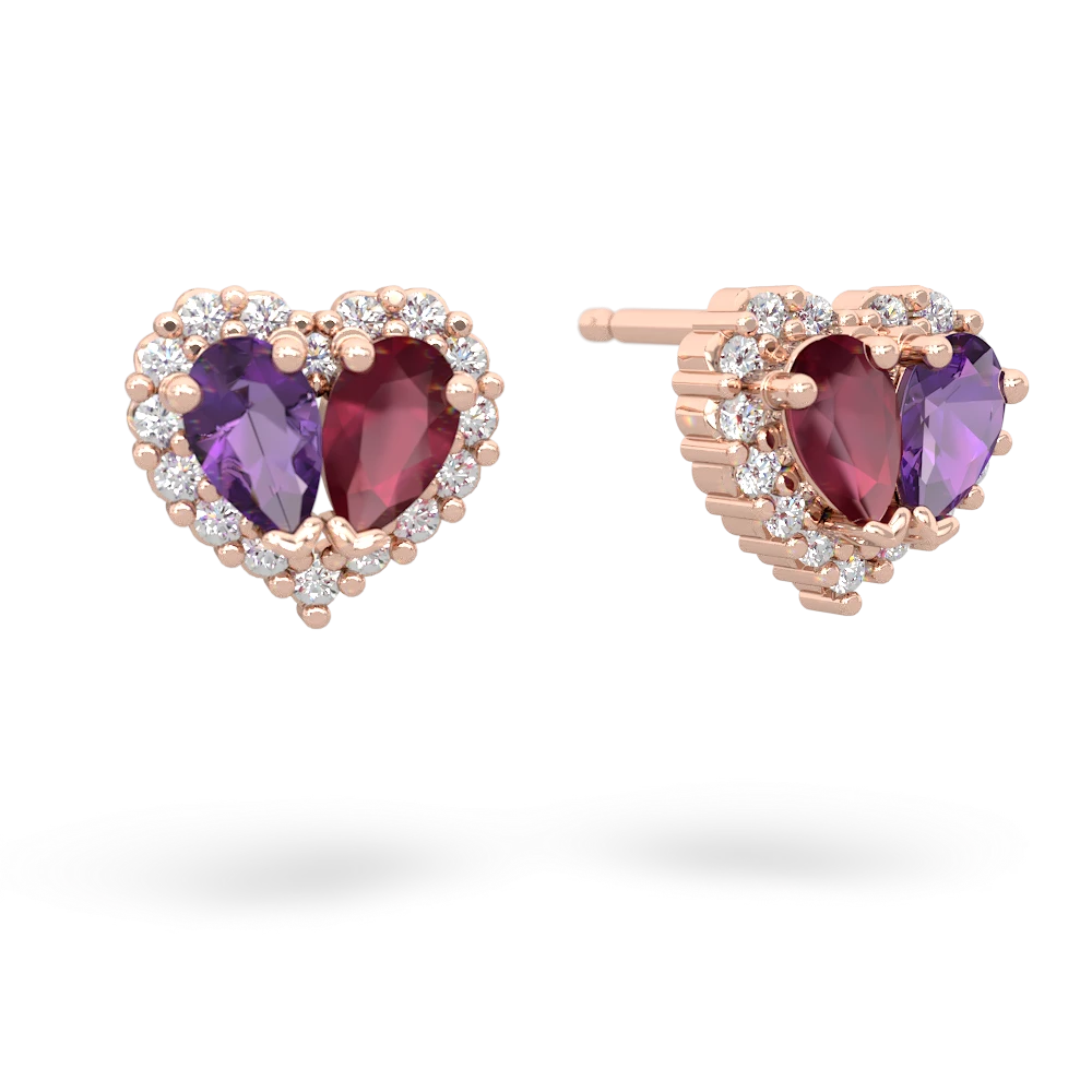 Amethyst Halo 14K Rose Gold earrings E7008