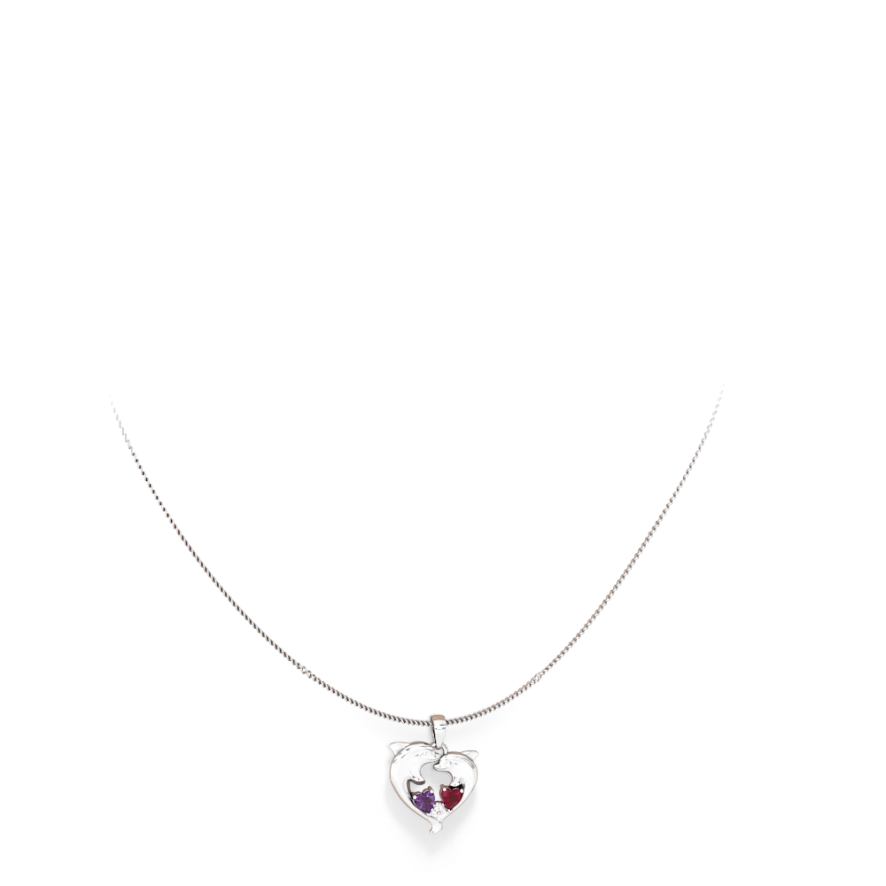 Amethyst Dolphin Heart 14K White Gold pendant P5820