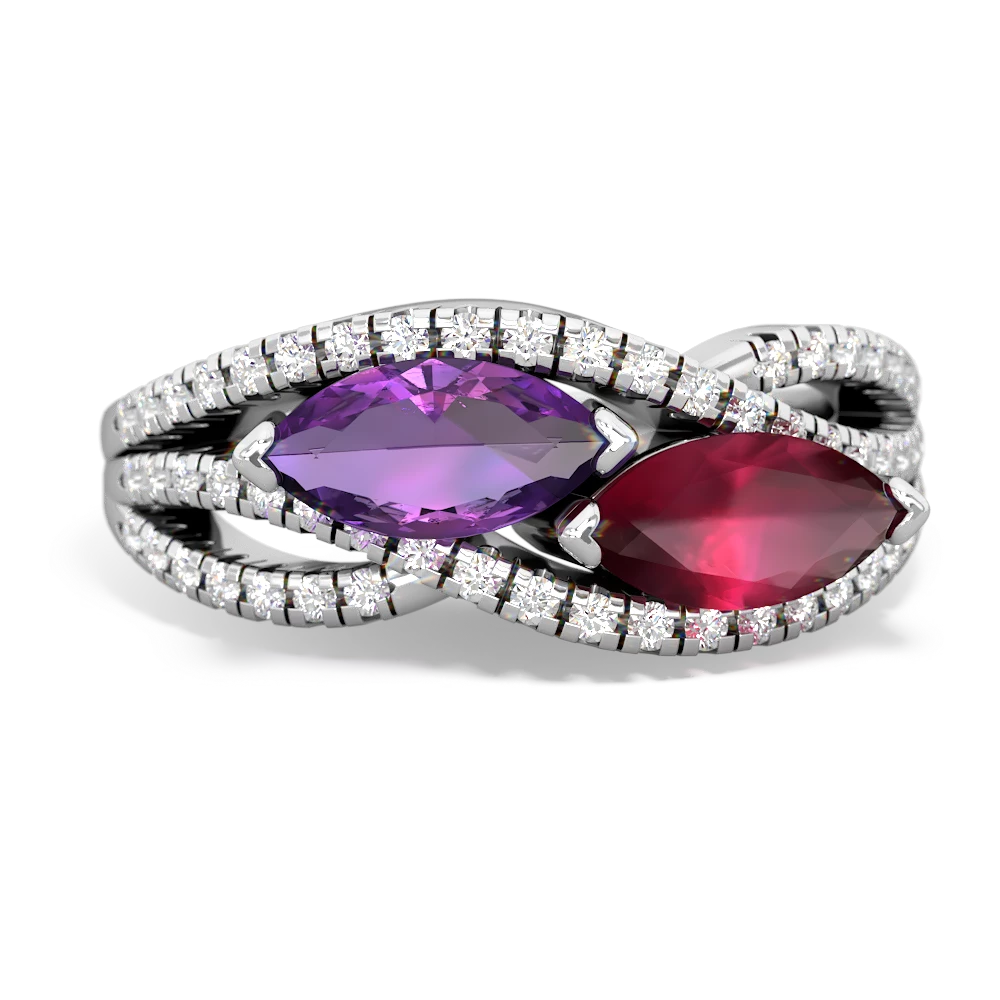 Amethyst Diamond Rivers 14K White Gold ring R3070