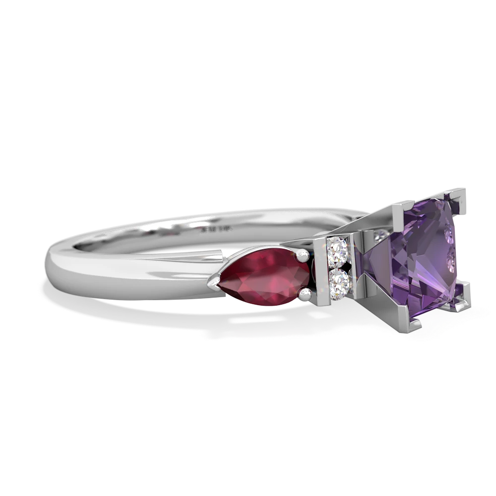 Amethyst 6Mm Princess Eternal Embrace Engagement 14K White Gold ring C2002