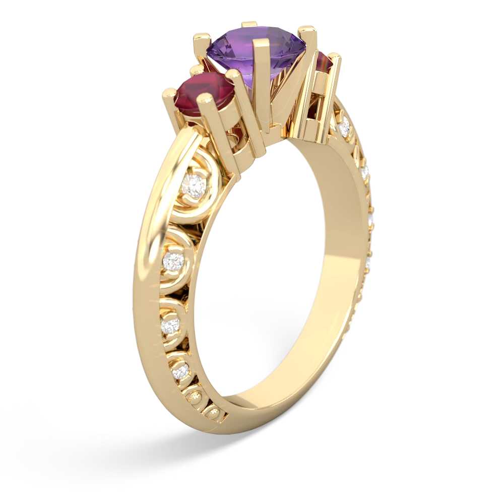 Amethyst Art Deco Eternal Embrace Engagement 14K Yellow Gold ring C2003