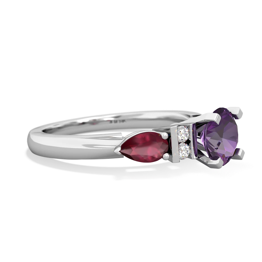 Amethyst 6Mm Round Eternal Embrace Engagement 14K White Gold ring R2005