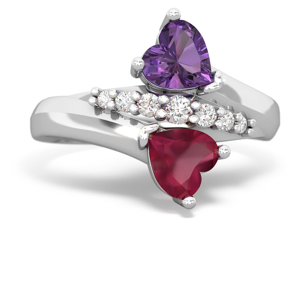 Amethyst Heart To Heart 14K White Gold ring R2064