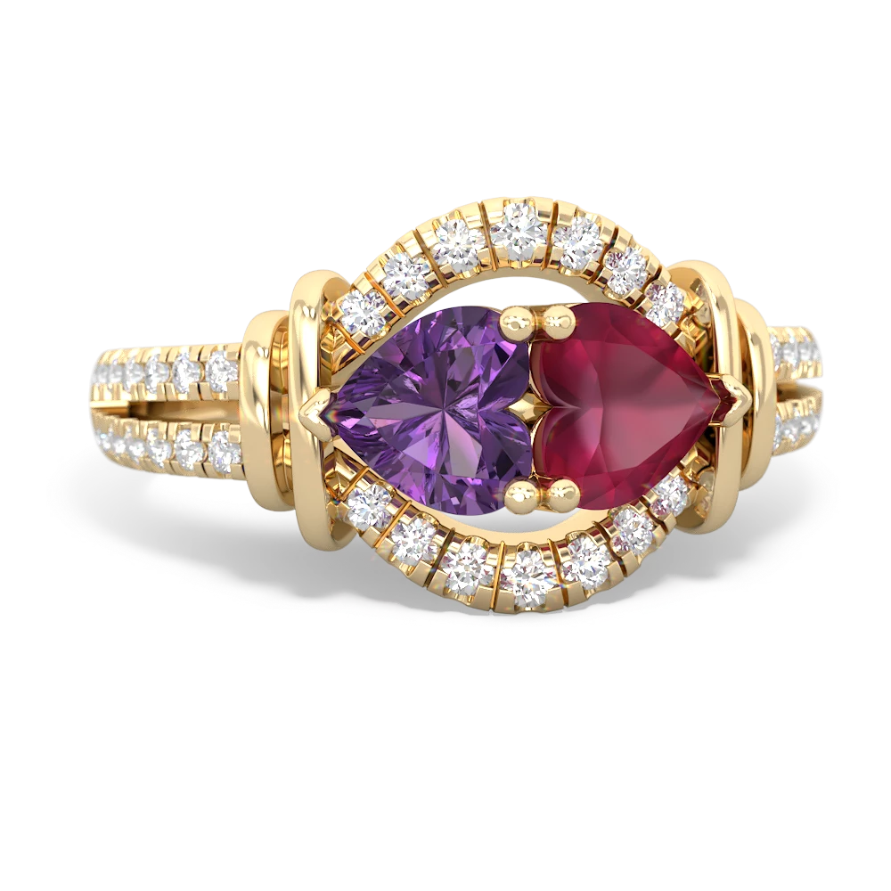 Amethyst Art-Deco Keepsake 14K Yellow Gold ring R5630