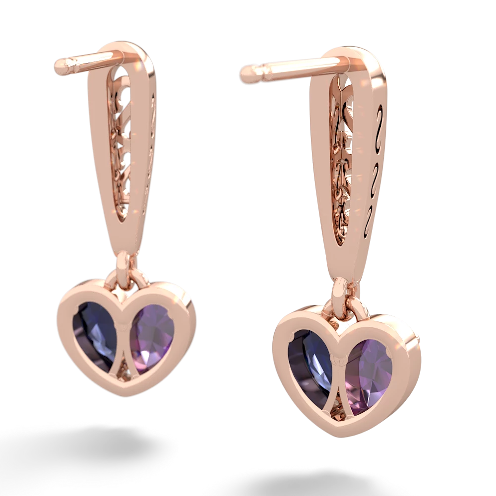 Amethyst Filligree Heart 14K Rose Gold earrings E5070