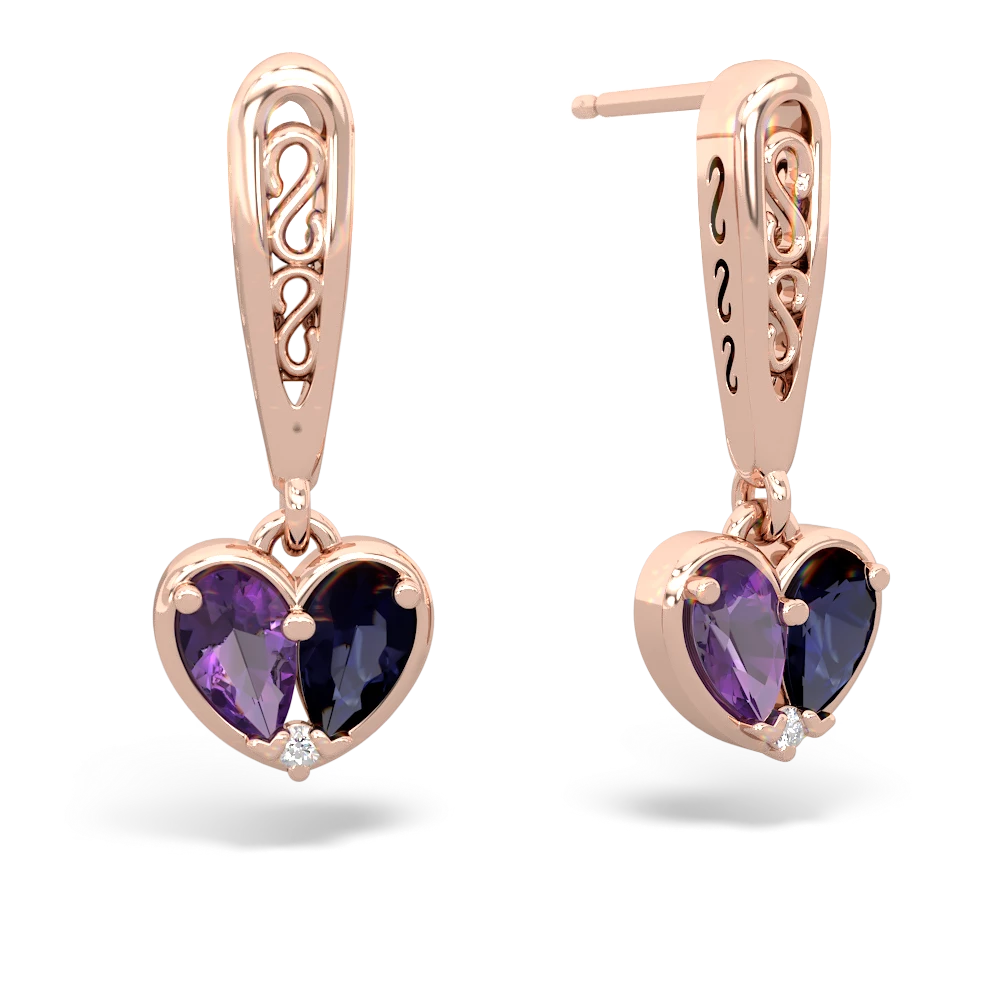 Amethyst Filligree Heart 14K Rose Gold earrings E5070