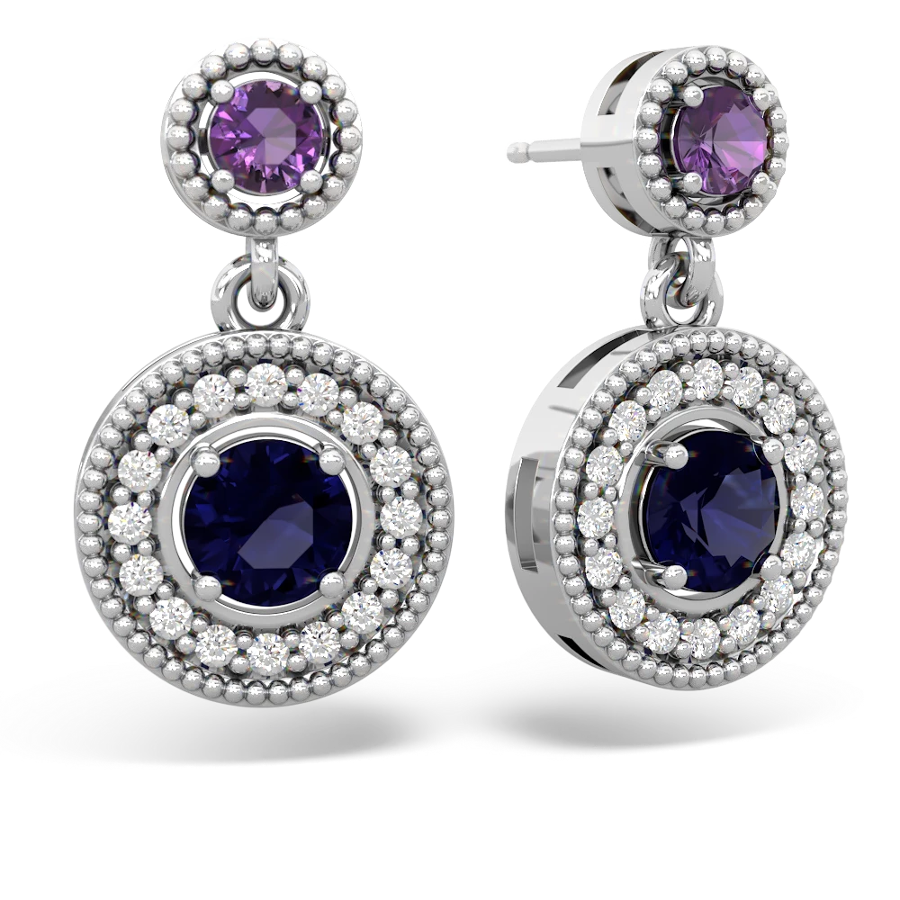 Amethyst Halo Dangle 14K White Gold earrings E5319