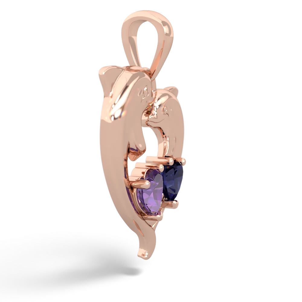 Amethyst Dolphin Heart 14K Rose Gold pendant P5820