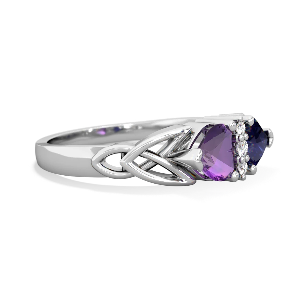 Amethyst Celtic Knot Double Heart 14K White Gold ring R5040