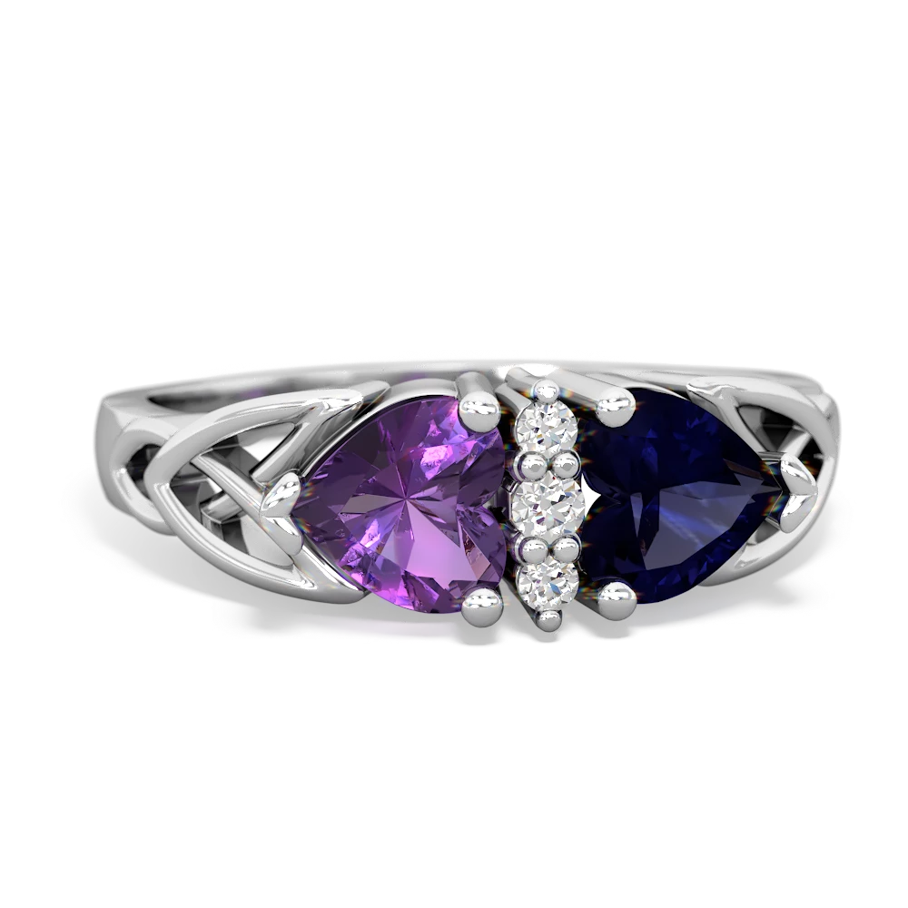 Amethyst Celtic Knot Double Heart 14K White Gold ring R5040