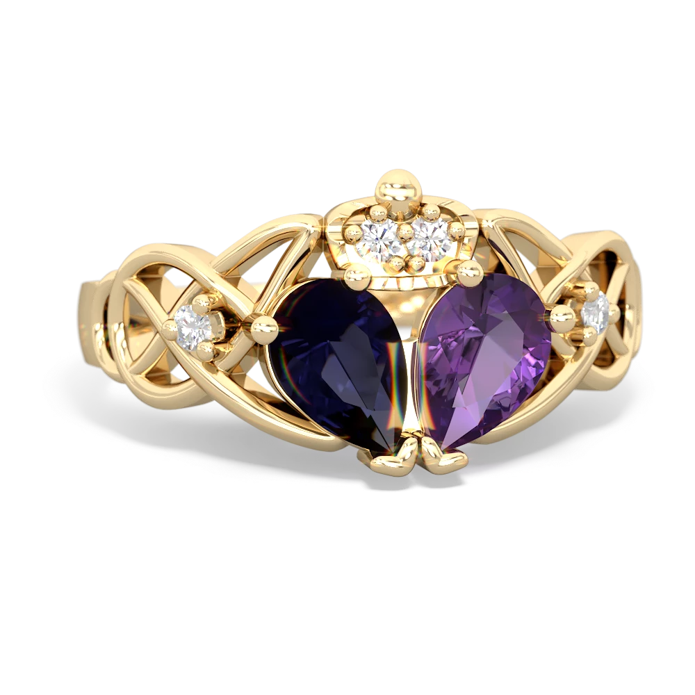 Amethyst 'One Heart' Celtic Knot Claddagh 14K Yellow Gold ring R5322