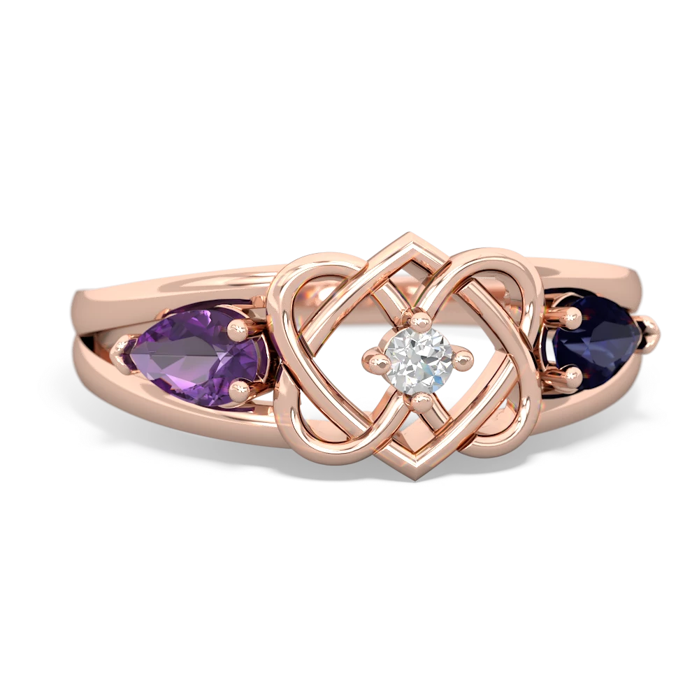 Amethyst Hearts Intertwined 14K Rose Gold ring R5880