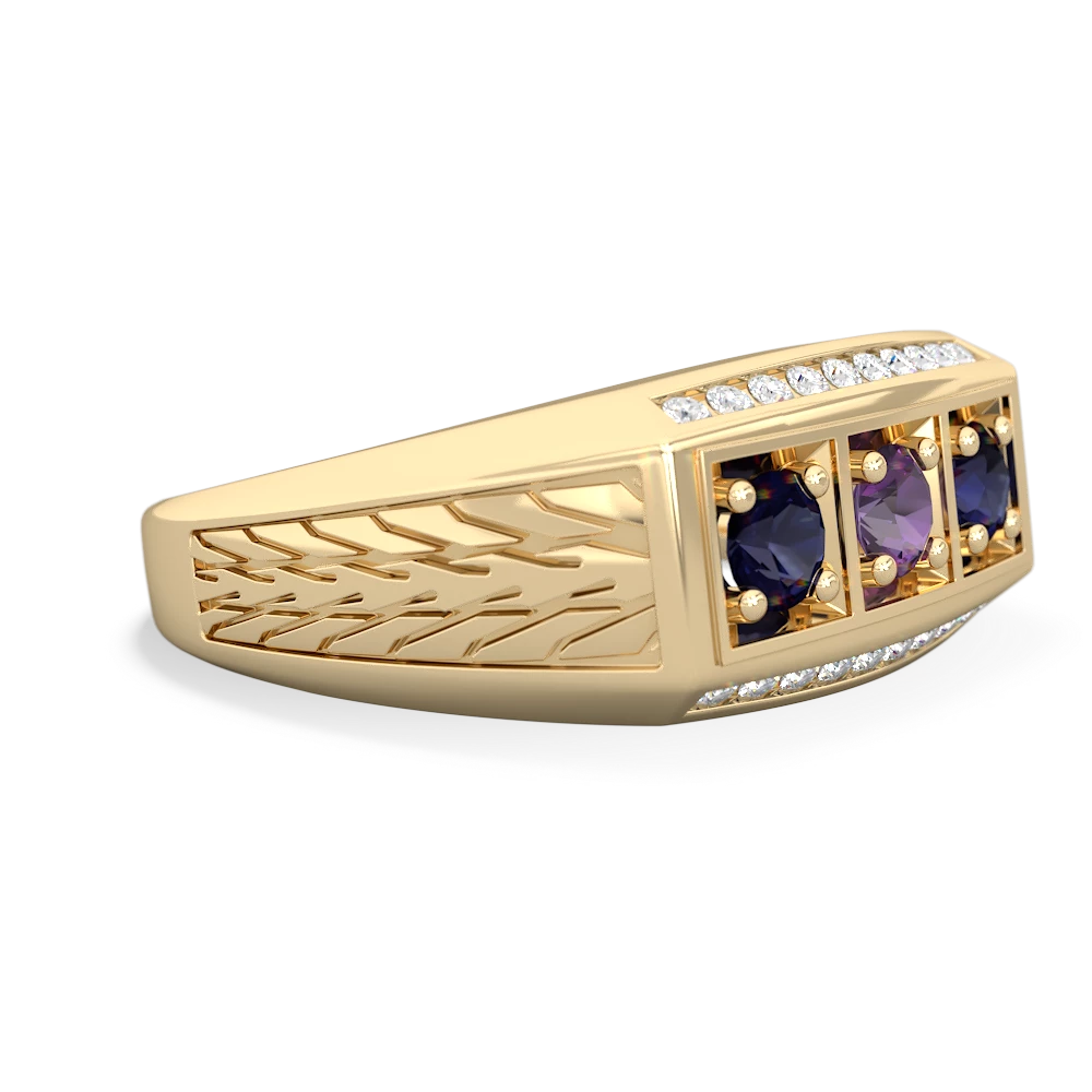 Amethyst Three Stone Tire Tread Men's 14K Yellow Gold ring R0520