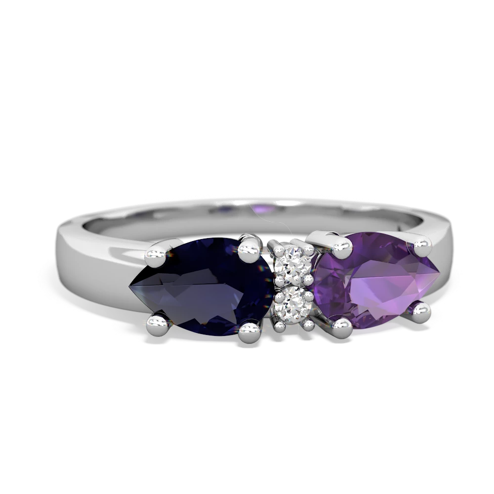 Amethyst Pear Bowtie 14K White Gold ring R0865