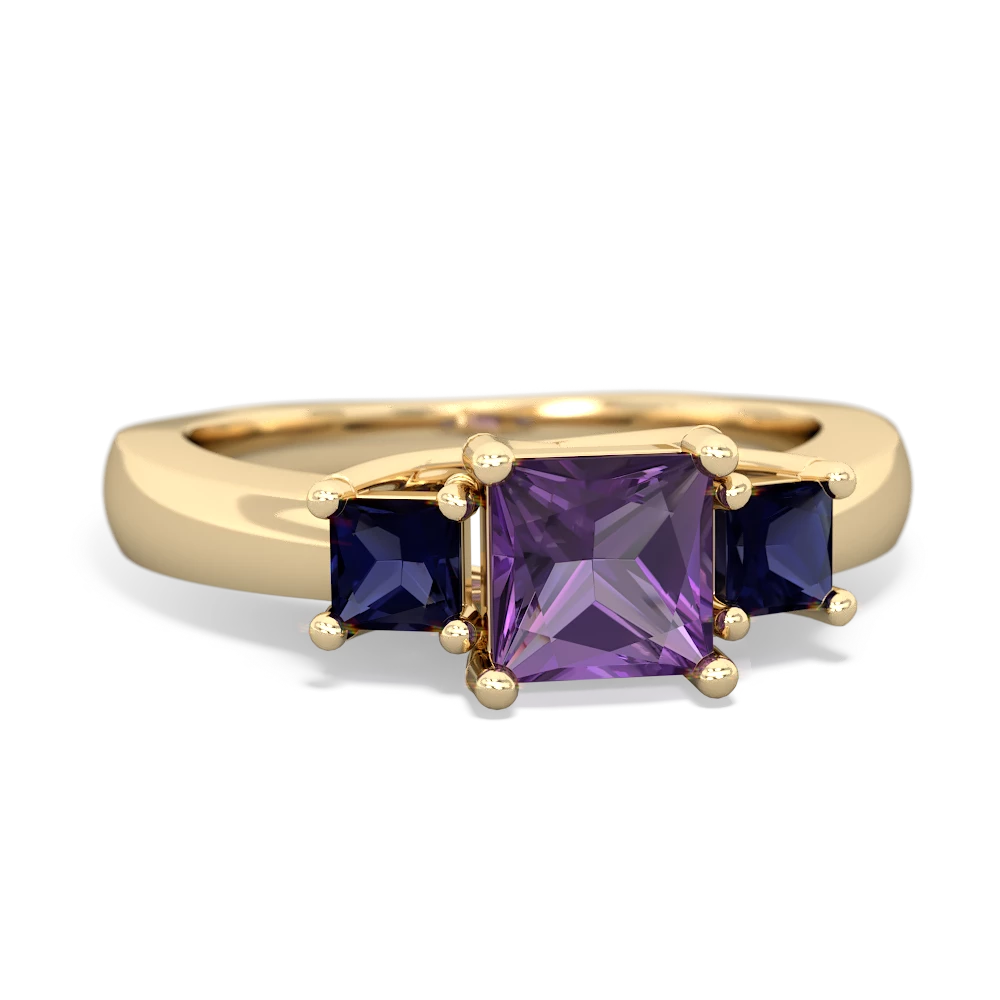 Amethyst Three Stone Trellis 14K Yellow Gold ring R4015