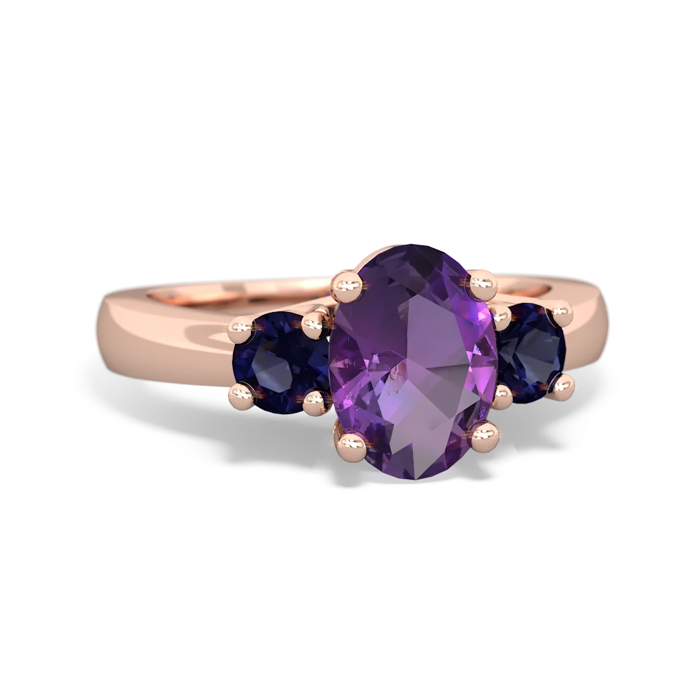 Amethyst Three Stone Oval Trellis 14K Rose Gold ring R4024