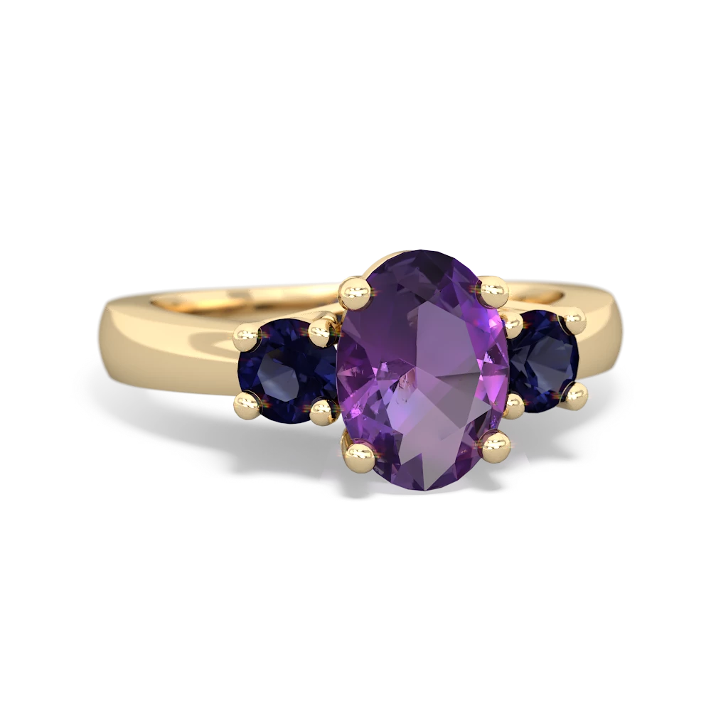 Amethyst Three Stone Oval Trellis 14K Yellow Gold ring R4024